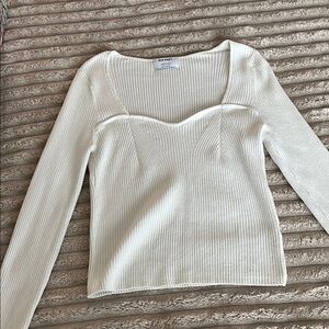 Cream Ribbed Knit Top